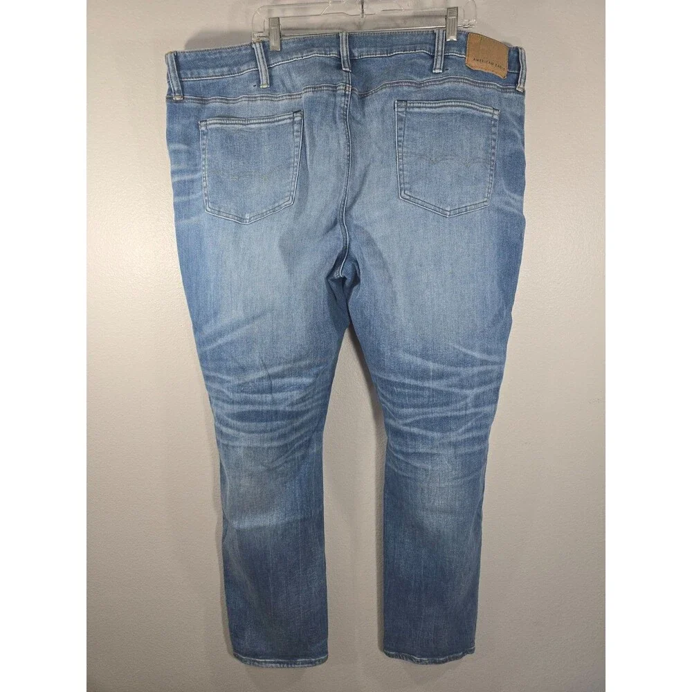 American Eagle Mens Skinny Jeans 46x32 Blue Distressed whiskered Cozy AirFlex BN